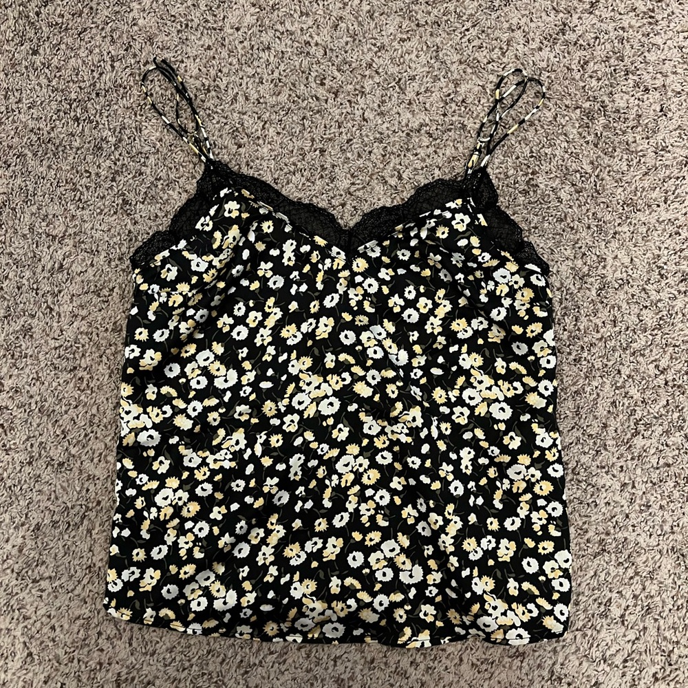 Abercrombie and Fitch black tank with yellow flowers
